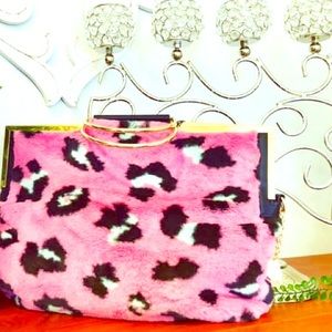 Soft touch leopard pink bag gold trim and handle